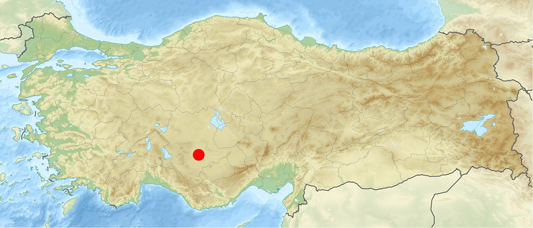 Relief map of Turkey noting the location of Çatalhöyük